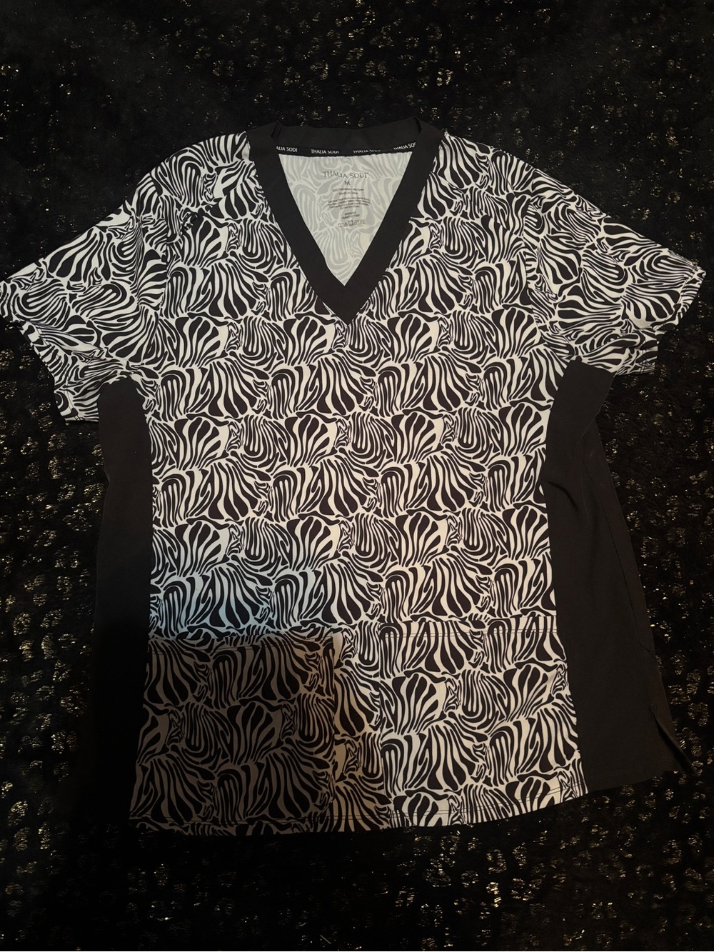 Women’s Black & White Zebra V-Neck Scrub Top
